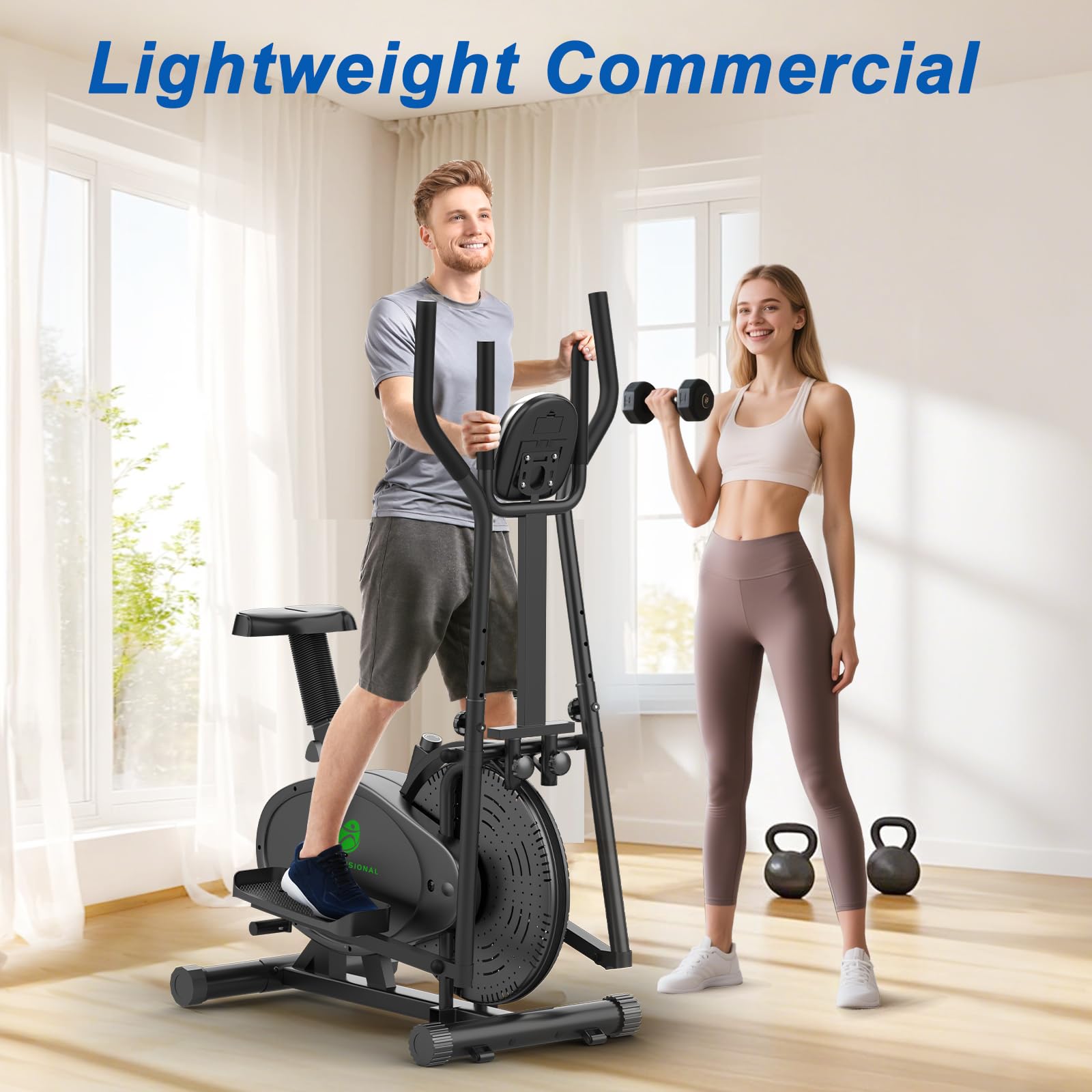 Yonisee 2 in 1 Crosstrainer für Zuhause, Ellipsentrainer mit Ergonomischem Sitzpolster, Einstellbarem Widerstand, LCD-Monitor, Herzfrequenzsensor, Aerobic Crosstrainer Stepper