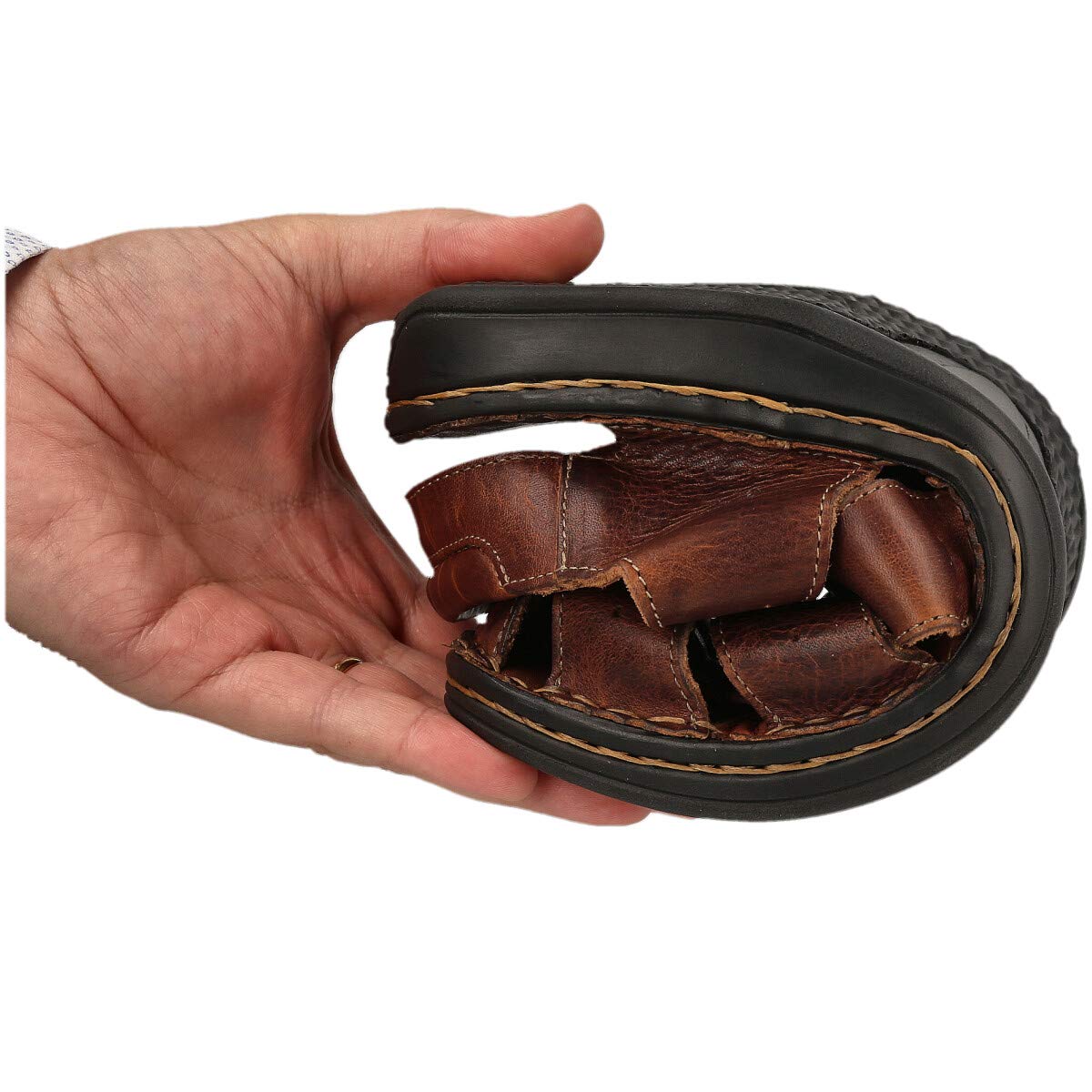 Sandalias para Hombre de Verano de Piel. Senderismo, Trekking, Playa. Cangrejeras. Plantilla Acolchada de Microfibra. Piso de Goma. Cierre de Contacto. Color Marrón Negro