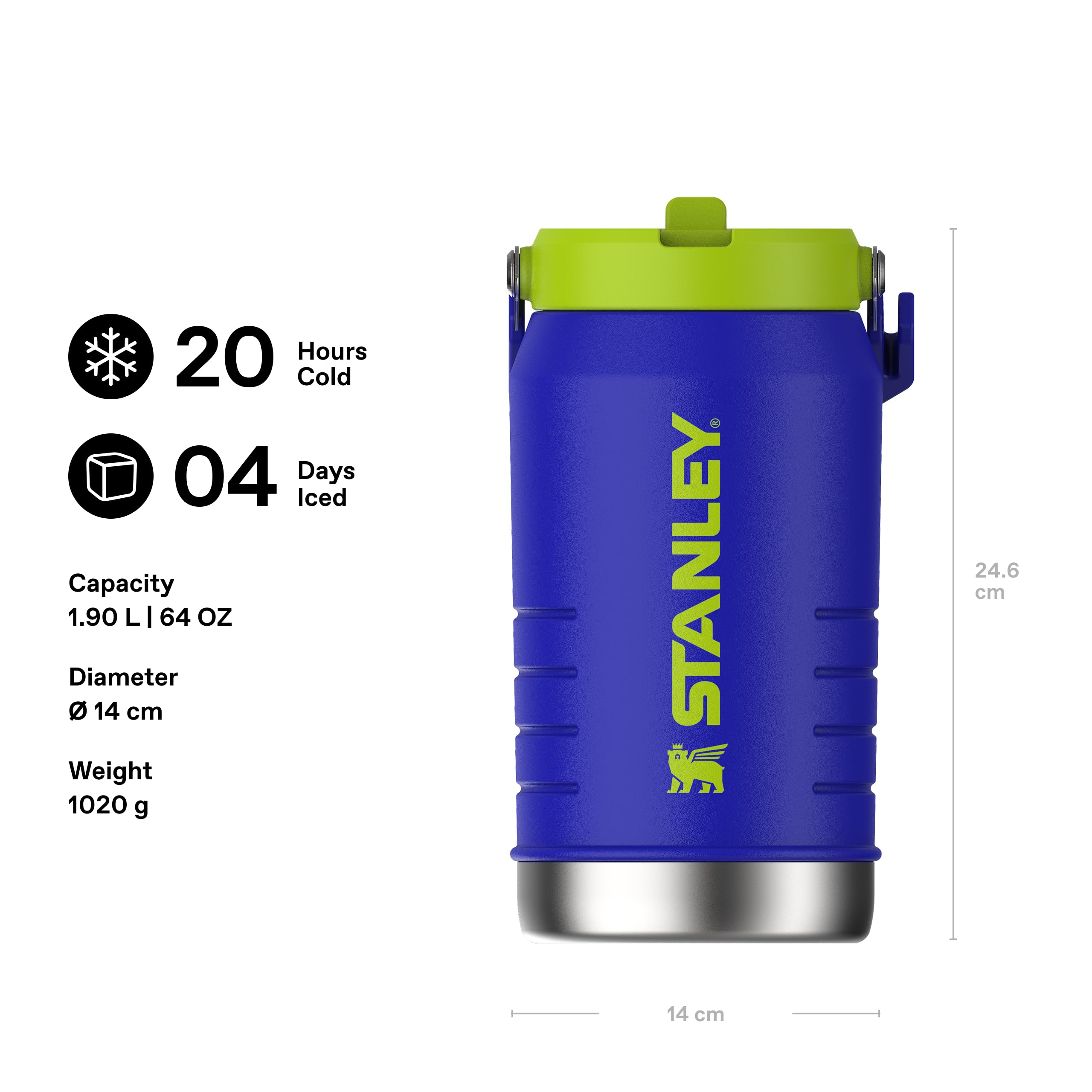 Stanley 1913 Iceflow Flip Straw 2.0 Jug 1.90L - 20 Ore Di Freddo - 4 Giorni Di Freddo - A Prova Di Perdite - Borraccia Acciaio - Lavabile In Lavastoviglie - Bottiglia Termica Palestra - Cobalt