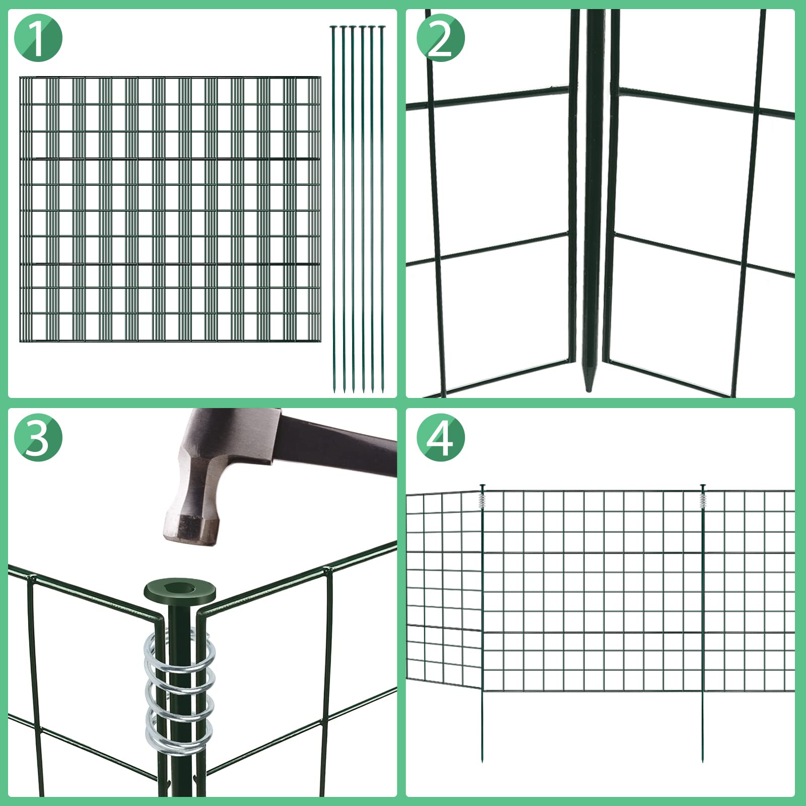 Clôture d'Étang et de Jardin en Métal - 5 Éléments et 6 Barres de Fixation - Pour Chiens, Avec Arche Inférieure