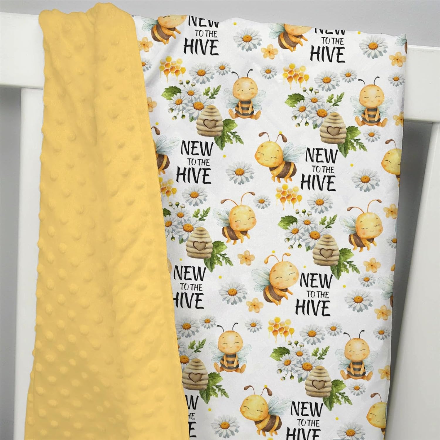 Mink Baby Girls Blankets Honey Bumble Bee Floral, New to Hive Daisy Flower Soft Double Layer Dotted Backing Receiving Swaddle, Newborn Infant Toddler Nursery Crib Bedding Shower Gift 30x40