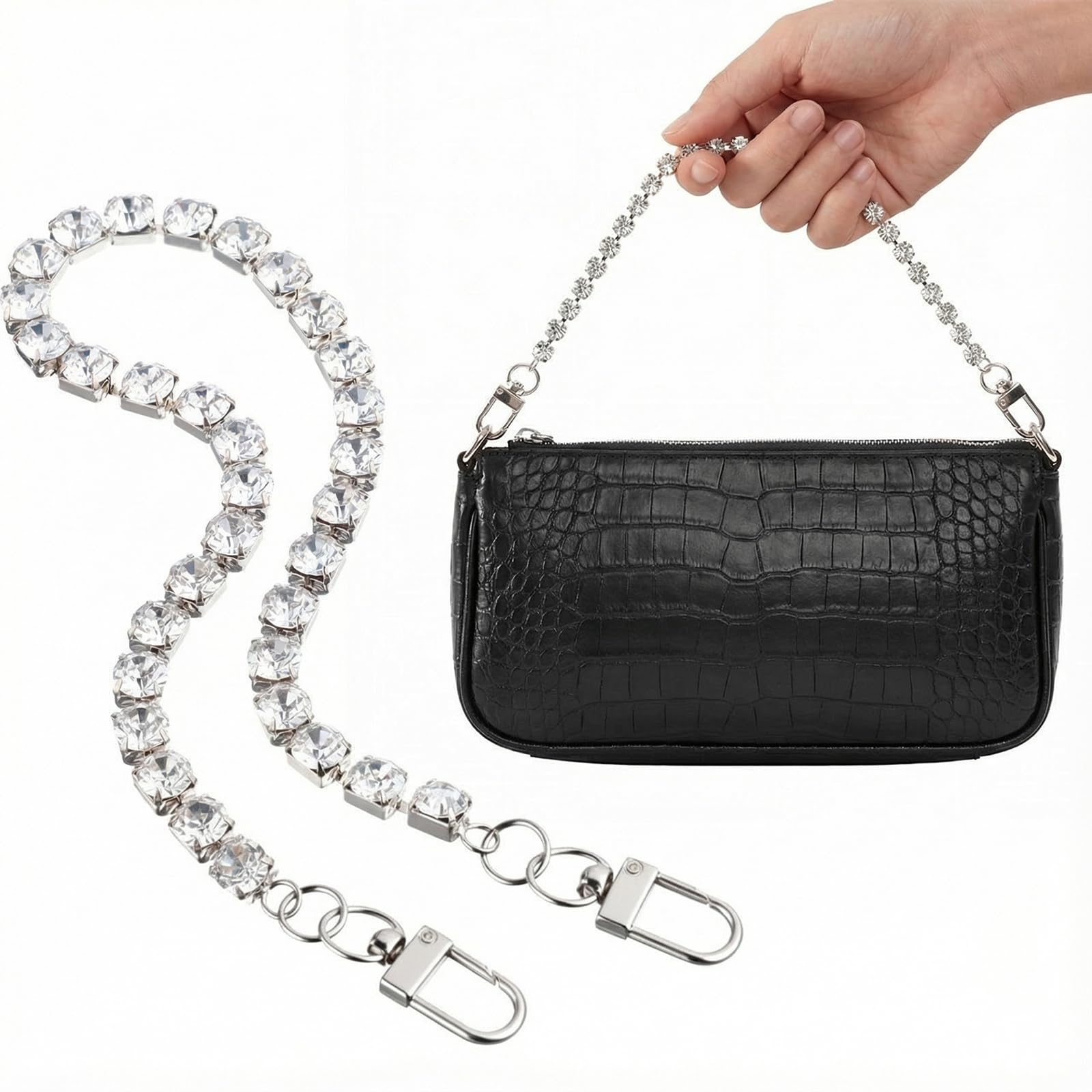 Photo 1 of Hinly Bag Chain Charms 13.4 Inch Silver Vintage Rhinestones Purse Charms Strap Chain Replacement Accessories for Women's Crossbody Shoulder Wallet Purses Handbags Decoration