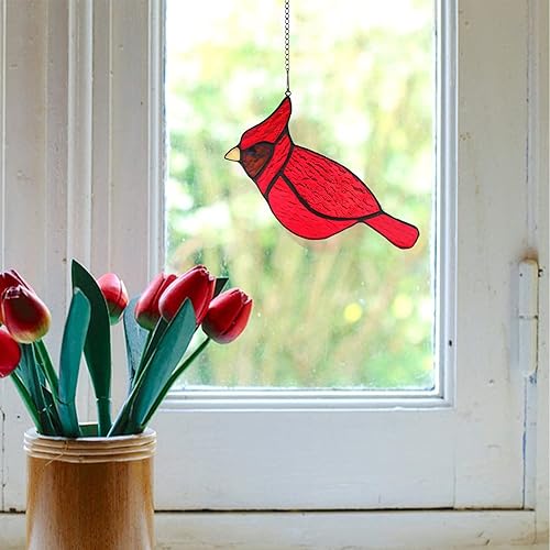 Miniatura 6 de BOXCASA Atrapasoles cardenal rojo para ventana, hecho a mano, para colgar vitrales, regalo conmemorativo por la pérdida de un ser querido,