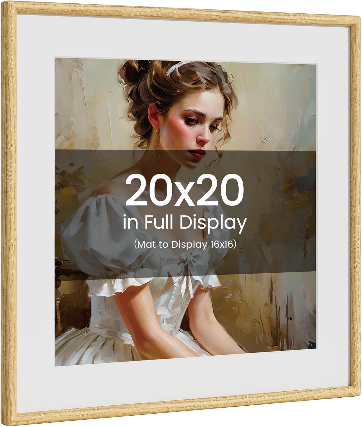 20x20 Picture Frame Natural Oak Wood From California-USA with Real Tempered Glass, Handcrafted 20x20 Photo Frame Matted to 16x16 Wedding Photo,Family Picture,Graduation Picture Display on Table & Wall 20"x20"|mat to 16"x16" Natural White Oak