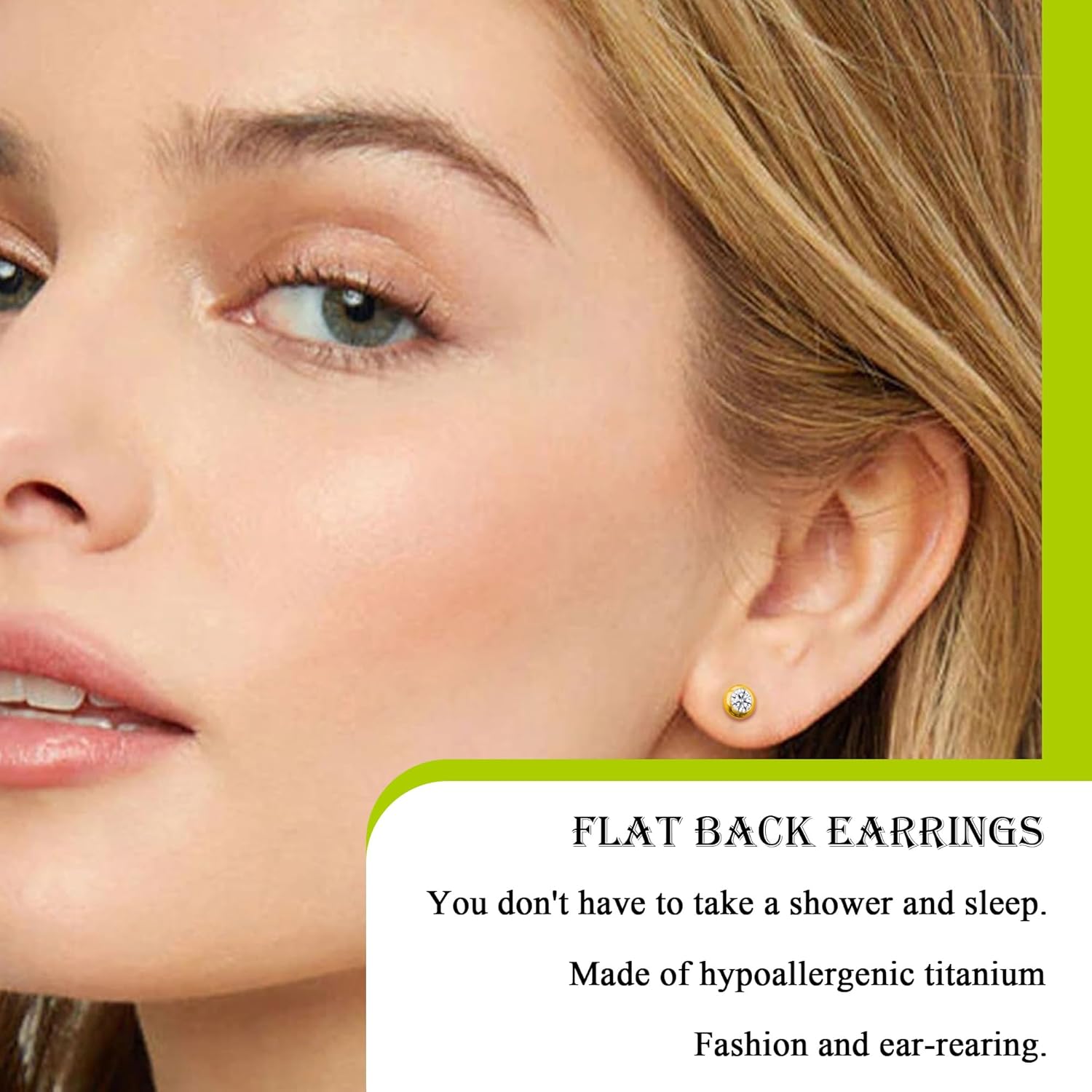 ZDE Titanium Women Flatback Earrings for Women Crystal Gold Stud Earrings Flat Back Earrings Hypoallergenic Cartilage Earring Helix Tragus Conch Piercing 3mm-5mm - Image 4