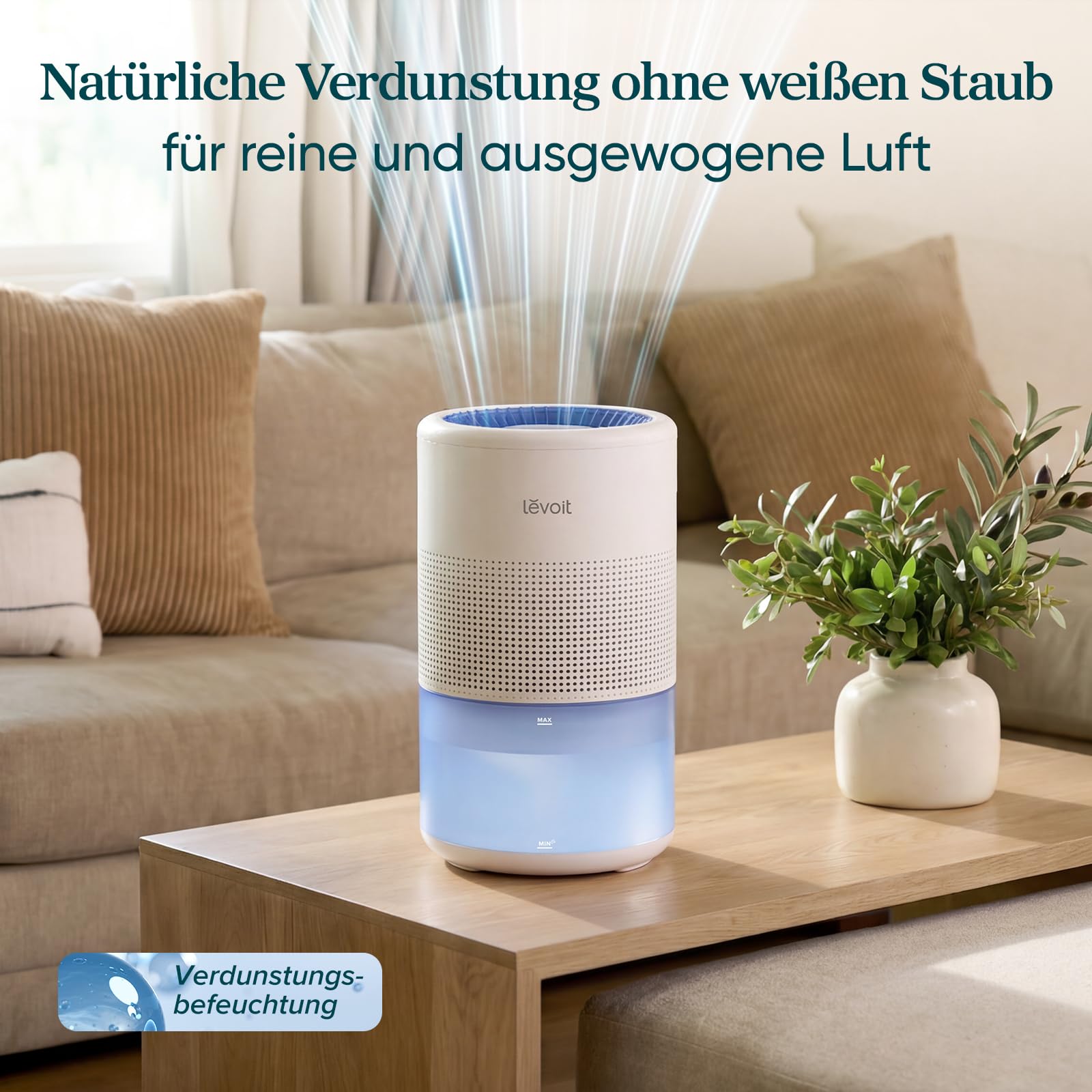 Levoit Smart Luftbefeuchter, ab 19 dB Verdunster, kein weißer Staub, 4,5L | bis 55,7 m² für Schlafzimmer&Große Räume, Selbstreinigung und Spülmaschinenfest, Schimmelresistente & Langlebiger Filter