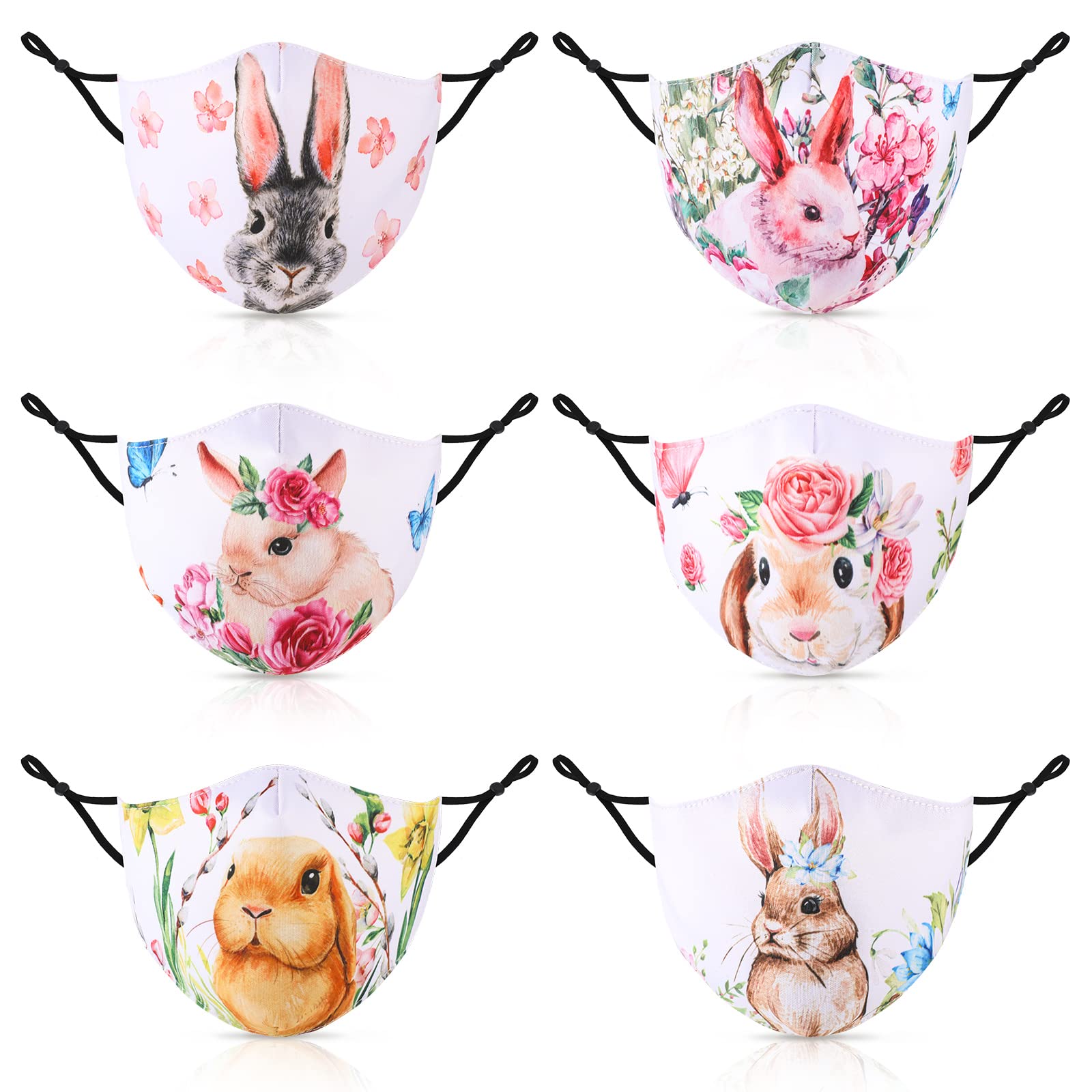 Tondiamo 6 Pack Easter Bunny Face Masks Easter Face Mask Spring Mask Reusable Washable Mask Cute Rabbit Bandana Cloth Mouth Protection Unisex Gifts for Adult Men Women Outdoor