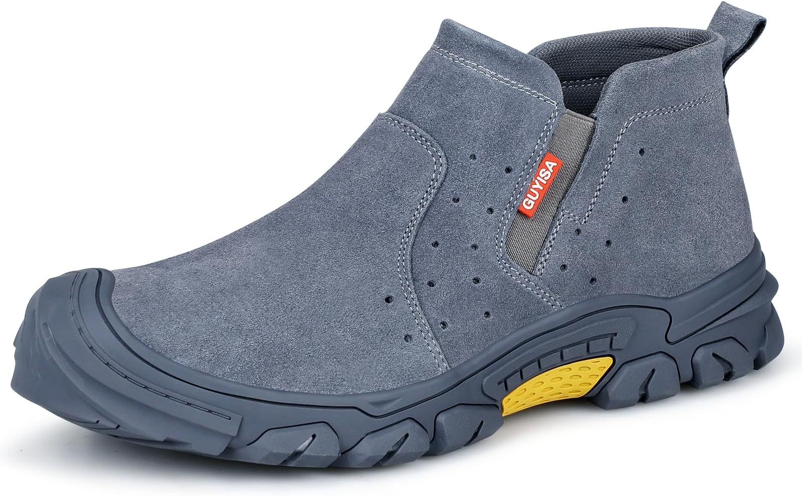 GLANOUDUN Work Boots for Men Slip on Welding Steel Toe Boots Indestructible Steel Toe Shoes for Men Comfortable Men's Work Shoes Anti Smashing Construction Safety Footwear Grey
