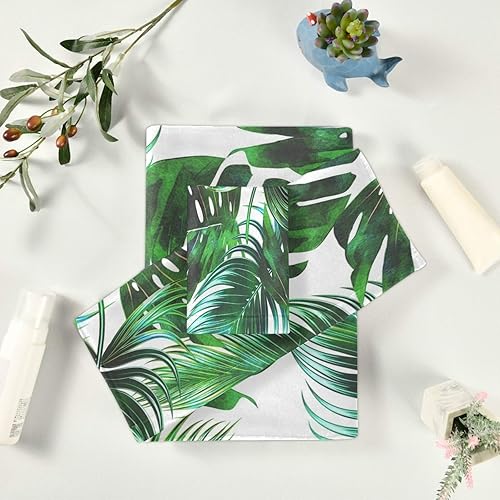 Miniatura 4 de Vdsrup Juego de 3 toallas de baño de verano con hojas de palma tropical, toallas de mano de hojas de selva tropical, toalla suave y fina para