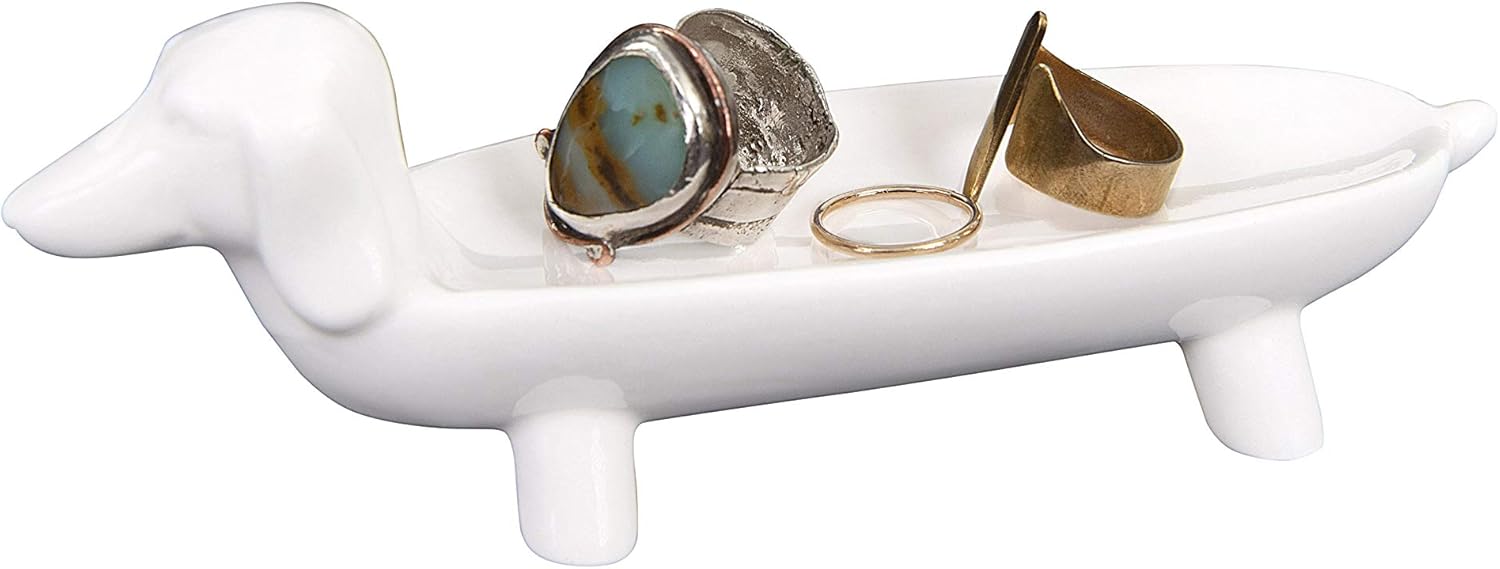 Creative Co-op White Ceramic Dog Ring Dish, 5.5" L x 1.75" W : Clothing, Shoes & Jewelry