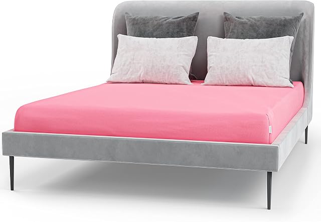 Bascuda® Deep Fitted Sheet Single Bed | 90 x 200 x 30cm | Jersey 100% Cotton Bed Sheets | Wrinkle Resistant Non Iron (Pink)