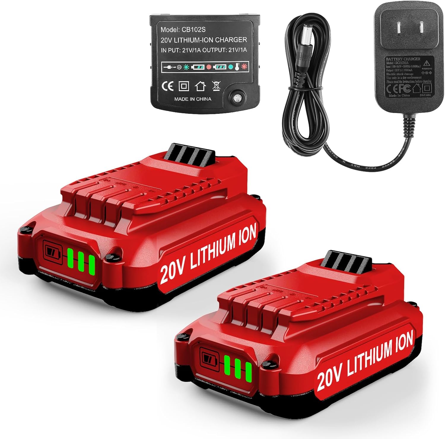 Powilling 2Pack 20V 3.5Ah Replacement for Craftsman 20V Battery V20 Lithium Battery and Charger Kit for CMCB204 CMCB205 CMCB206 CMCB201 CMCB124+ CMCB104 Craftsman 20 Volt Charger