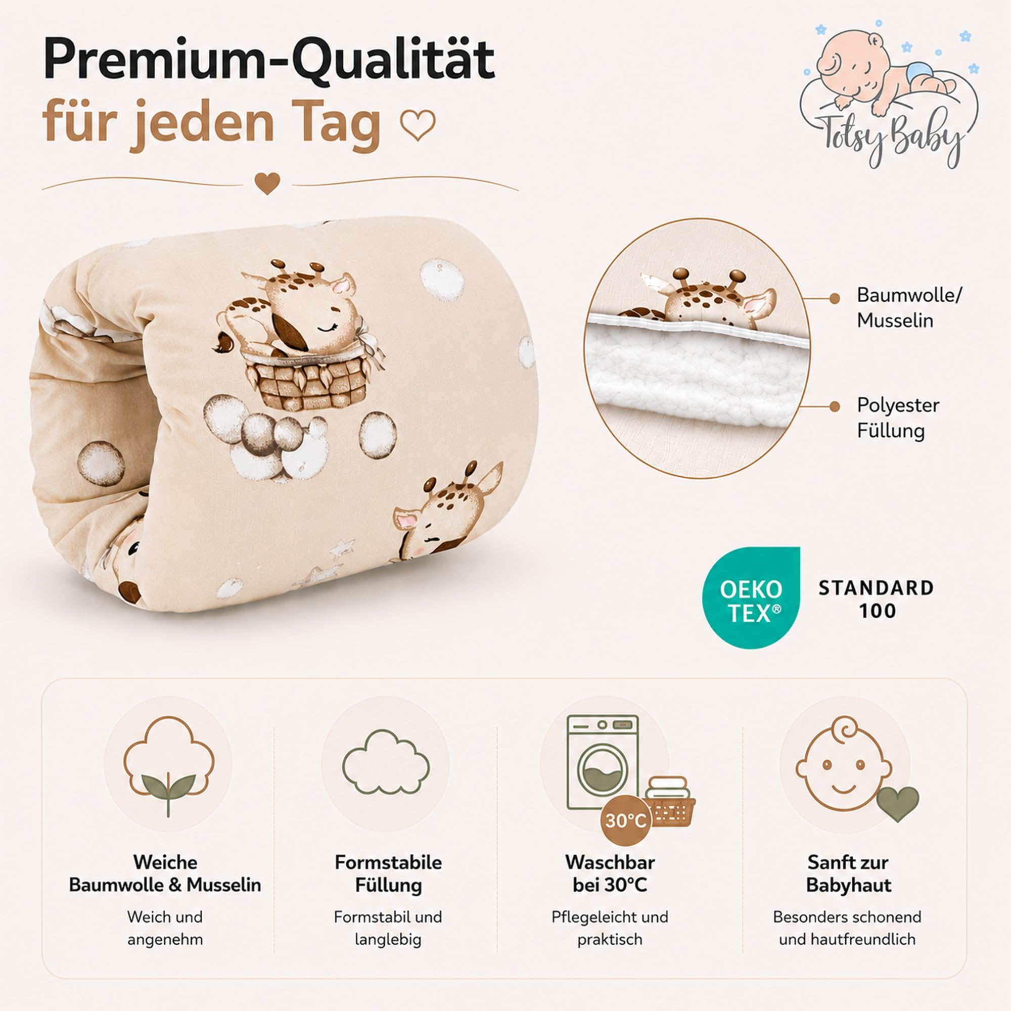 Totsy Baby Coussin Allaitement Bebe 20 cm - cousinettes Brassard d'allaitement pour bébé Petit oreillier de Grossesse et Nursing Breastfeeding Pregnancy Pillow Oeko-Tex Afrique Blanc