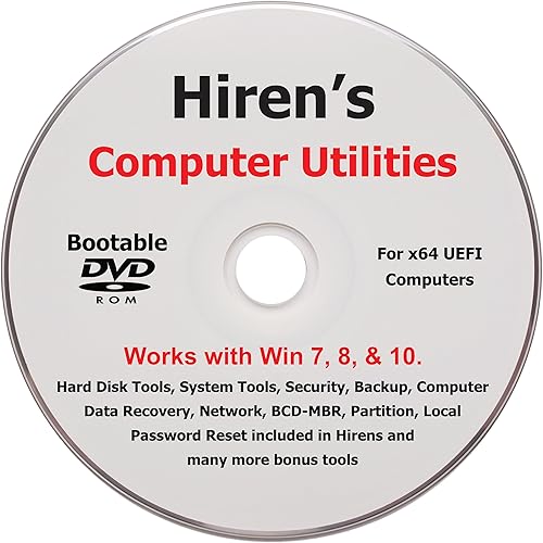 HIRENS BOOT DVD x64 UEFI - Top Computer Utilities in 2026 to Repair Fix Restore Recover your PC Compatible with Windows 10, 8, Vista & 7.