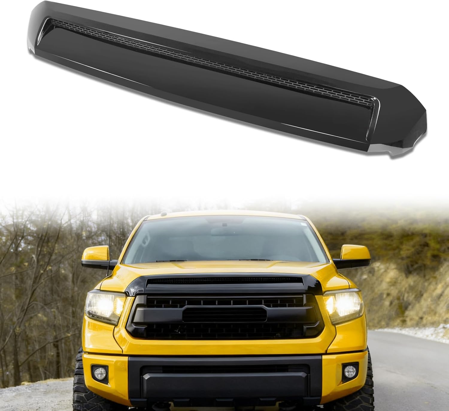 Black Front Upper Hood Bulge Molding Grille Trim Compatible with 2014-2021 Toyota Tundra, Replacement for 761800C030 TO1231102 Hood Scoop Grill Trim Molding
