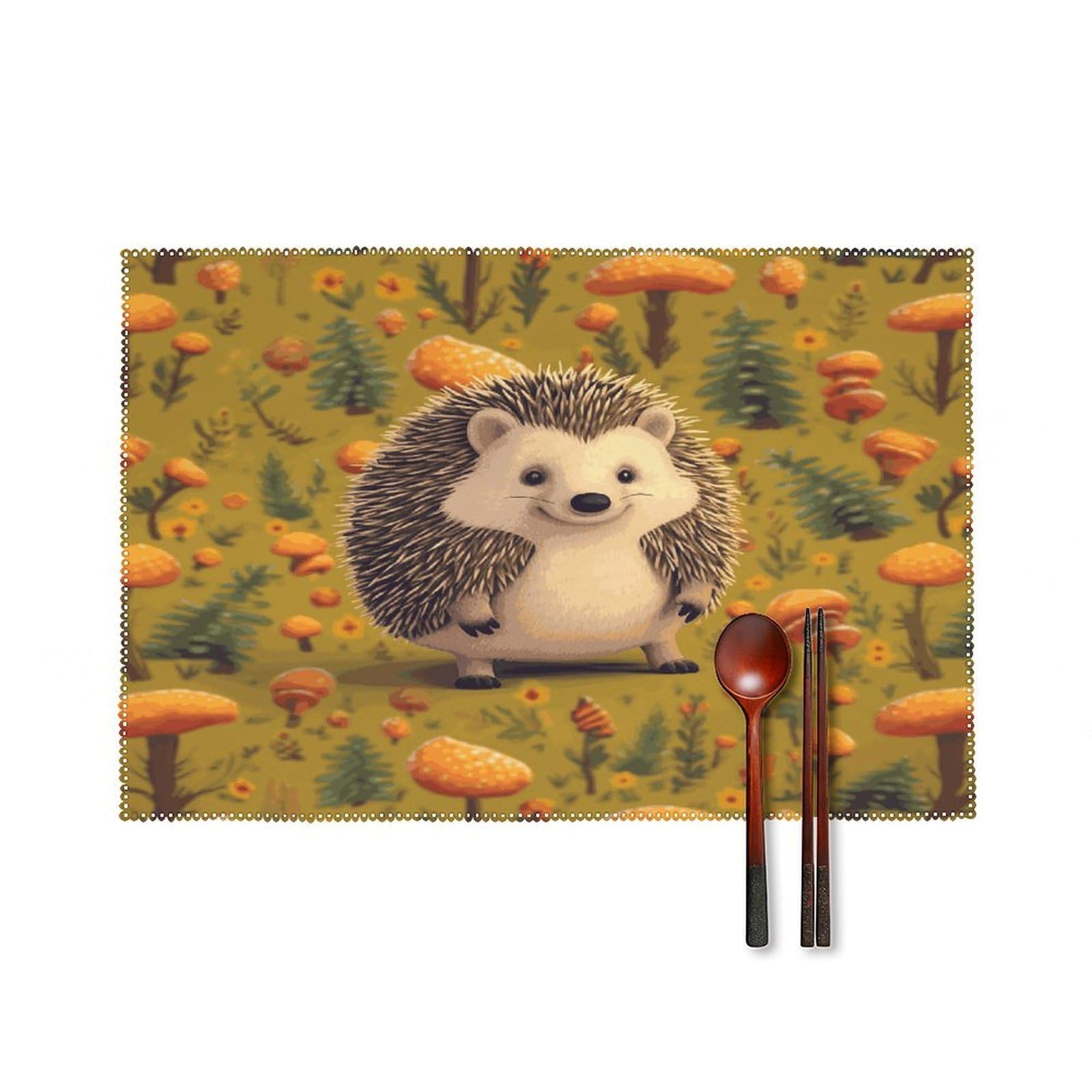 Btcowzrv Style Hedgehog Canvas Placemats Set Of 6, Wipeable Washable Place Mats For Indoor & Outdoor, Table Mat Decor For Kitchen Dining Party