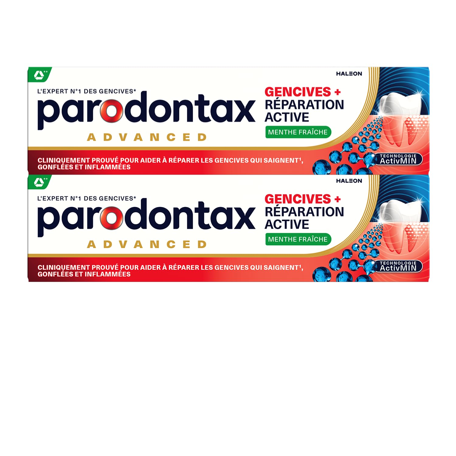 PARODONTAX Dentifrice Gencives + Réparation Active, Répare les Gencives qui Saignent, Gonflées, Inflammées, Cliniquement Prouvé Dès 1 Semaine d'Utilisation, Menthe Fraîche- Lot de 2 x75ml