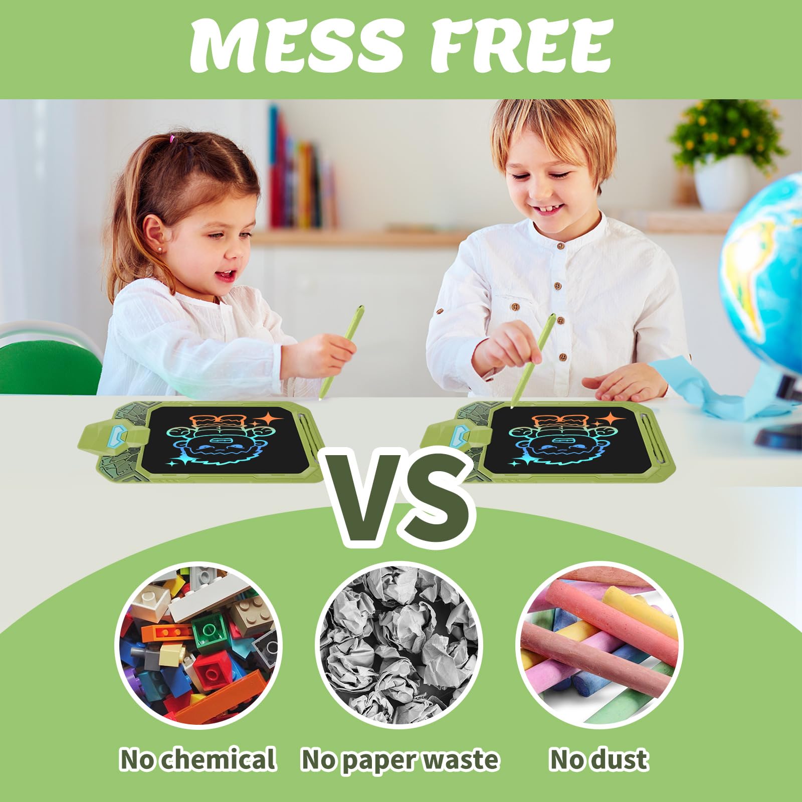 NOBES Tavoletta Grafica Giochi Bambini 2 3 4 5 6 7 Anni,10 Pollice Lavagna per Bambini, Lavagnetta Cancellabile Giocattolo per Regalo Ragazzi (Verde)