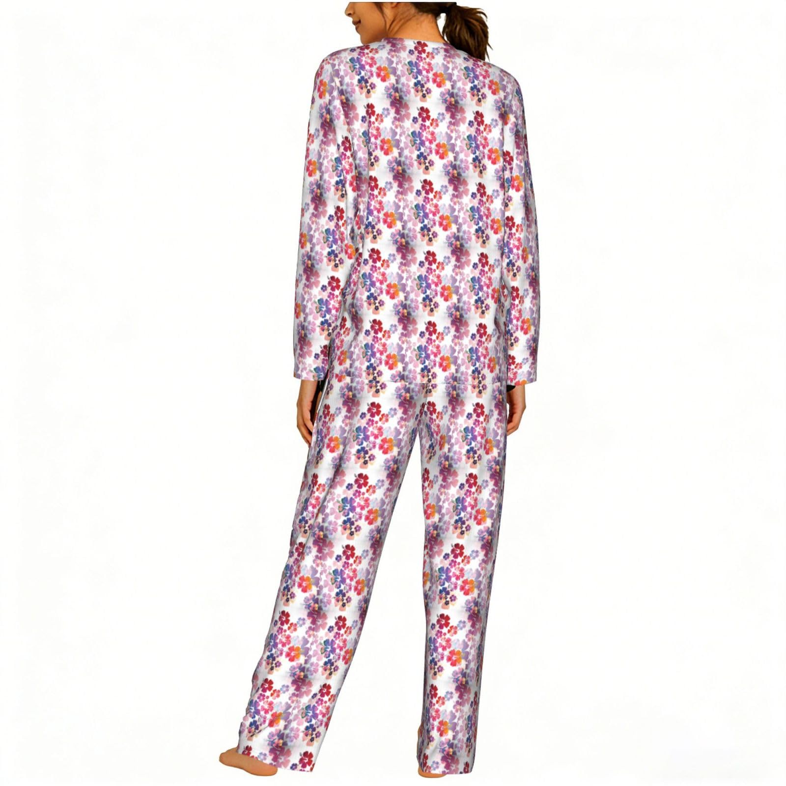 Pigiama da donna con stampa floreale hawaiana a maniche lunghe abbinato morbido elastico coulisse casual Daywear