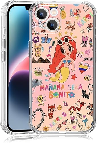 Funda de teléfono K arol G con pelo rosa, para iPhone 15, 14, 13, 12, 11 Plus, Pro Max Mini Xr, carga inalámbrica, a prueba de golpes, transparente,