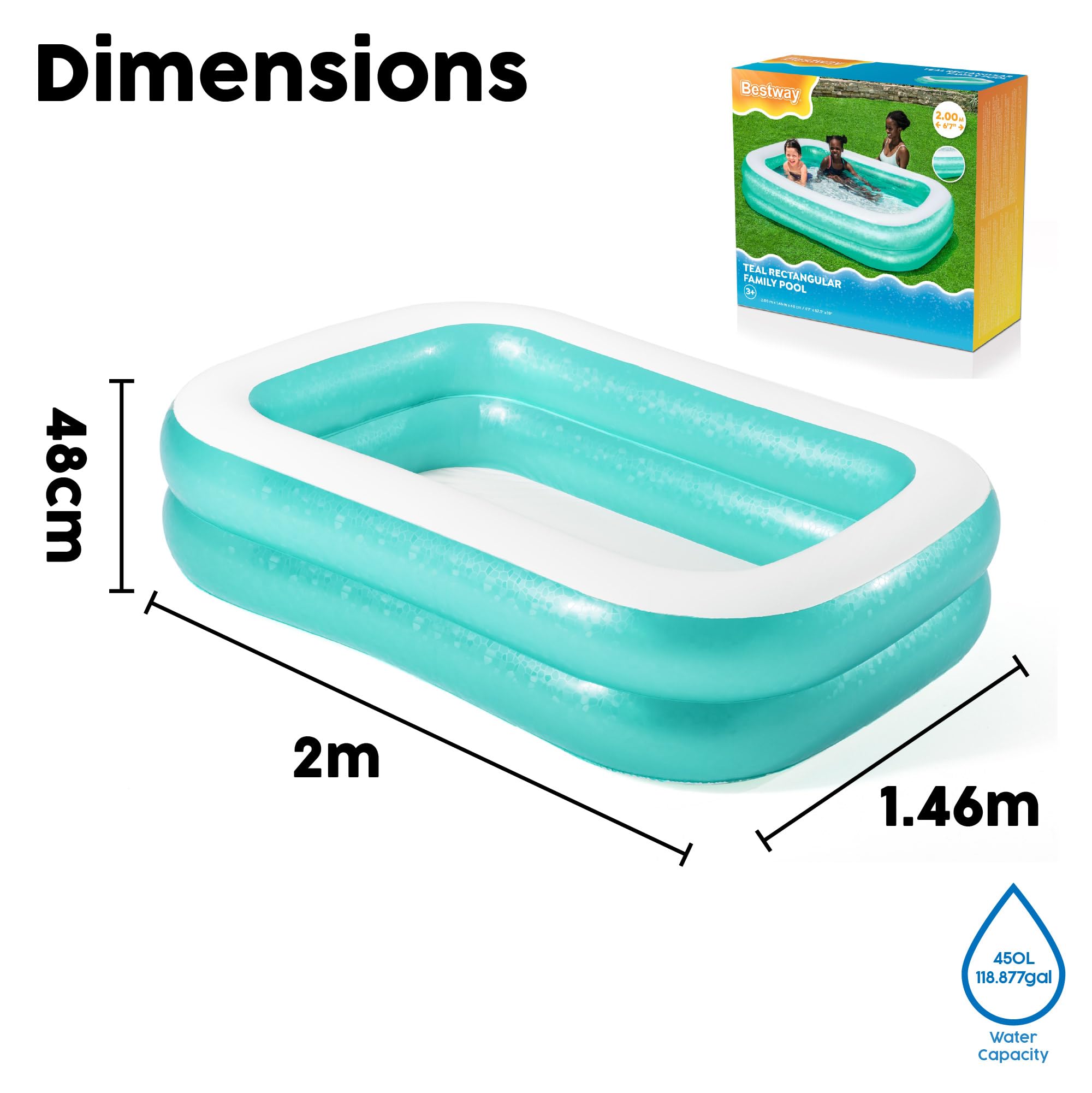 Bestway 54005 Aufblasbarer durchsichtiger Familienpool, 201 x 150 x 51 cm - Grün