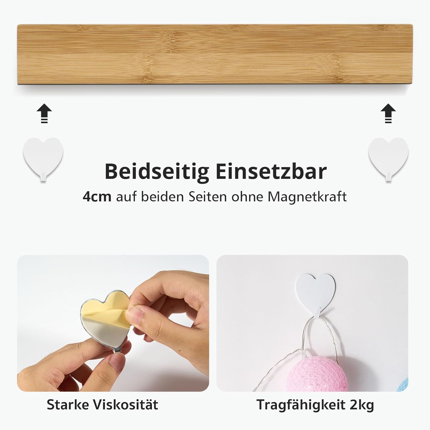 Magnetic Knife Strip, Magnet Knife Holder for Wall Made of Bamboo with Extra Strong Magnet 40 x 6 x 2cm, Magnetic Knife Block, Knife Stand, Magnetic Knife Holder for Utensils Tools