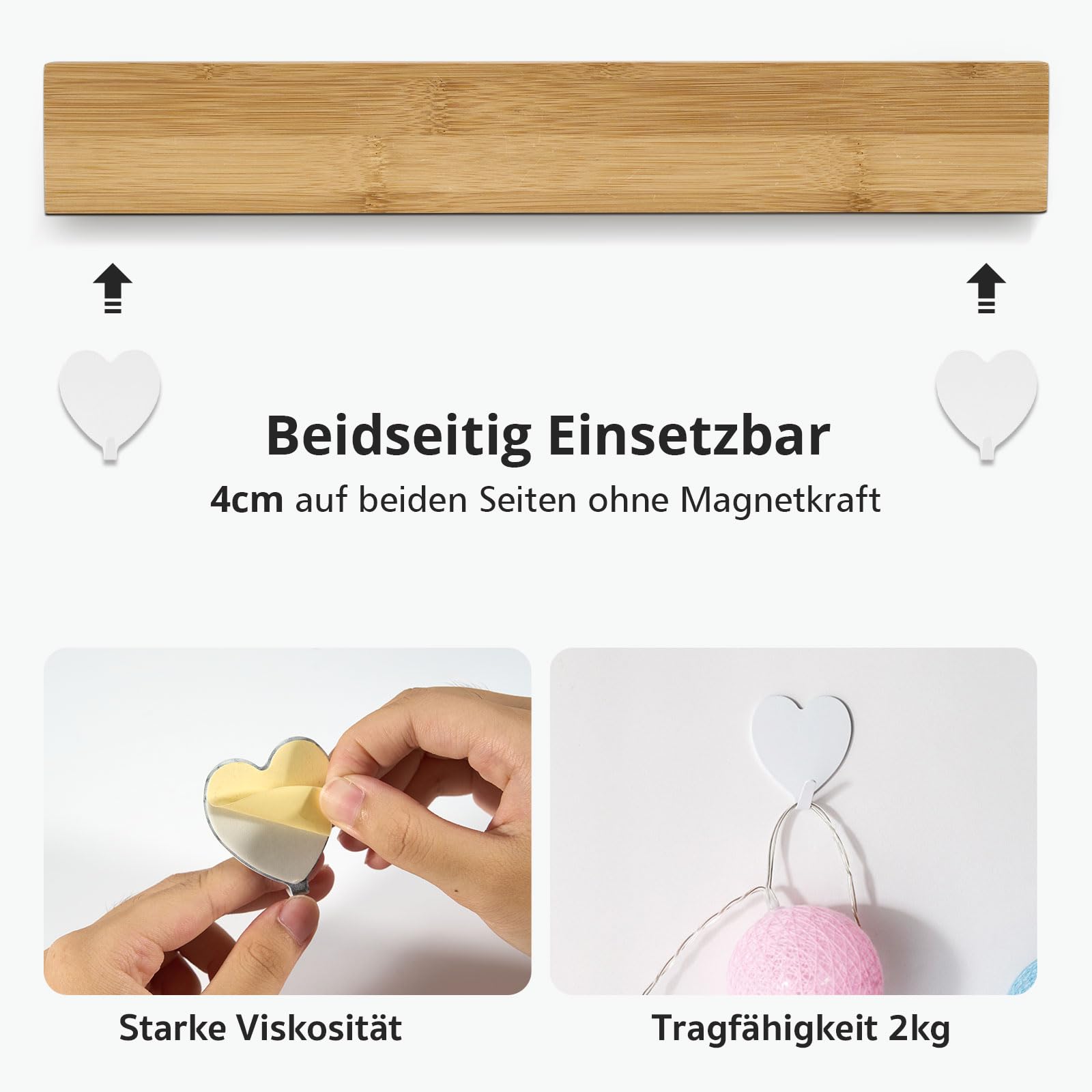 Barra Magnetica Per Coltelli In Bambù 40 Cm | Magnete Extra Forte | Per Cucina Con Ganci - Foto 5