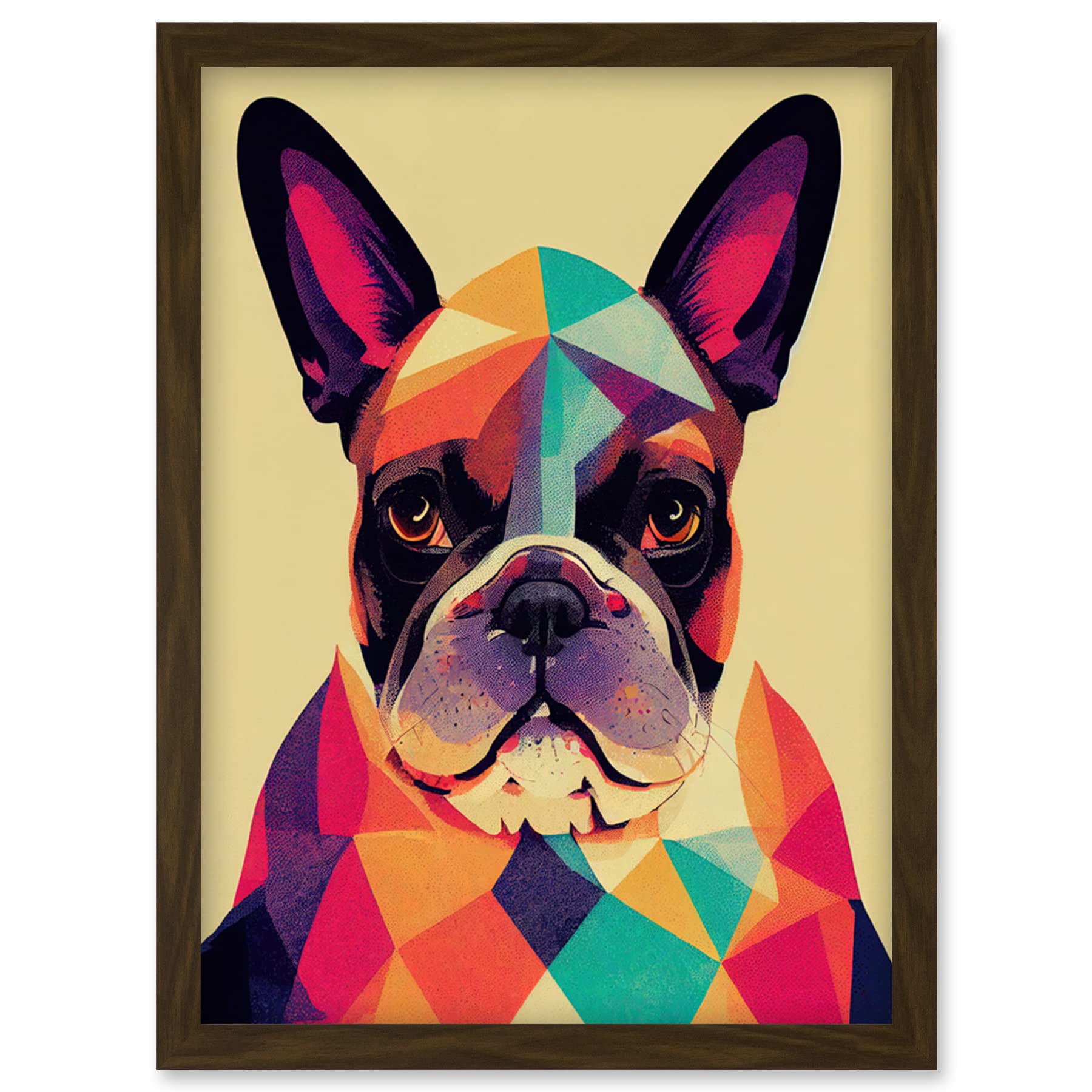 French Bulldog Portrait Wall Art Print - Colourful Geometric Design - Framed A4 - Artery8