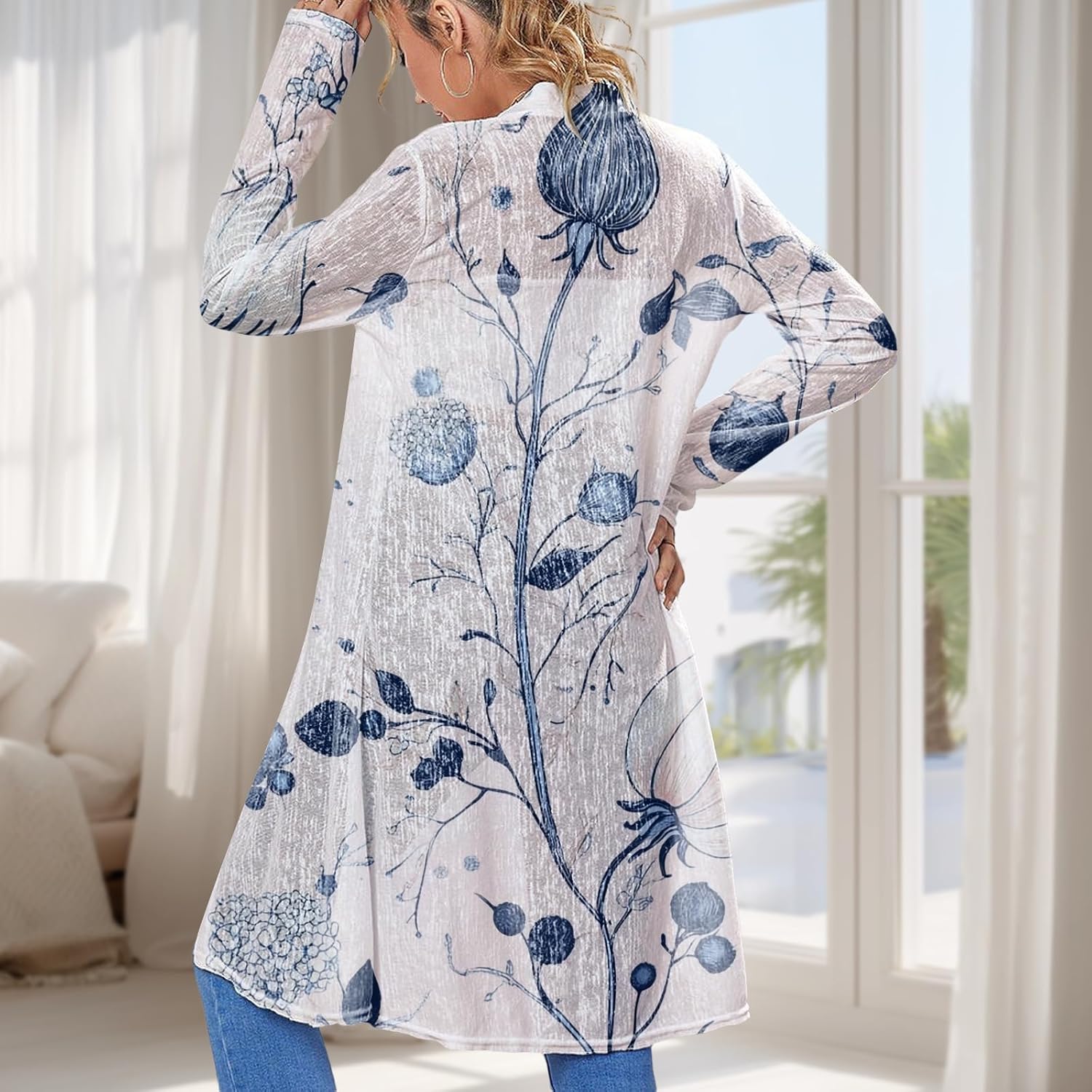 Women's Casual Lightweight Cardigan Trendy Open Front Floral Print Graphic Resort Wear Tops Beah Summer 2025