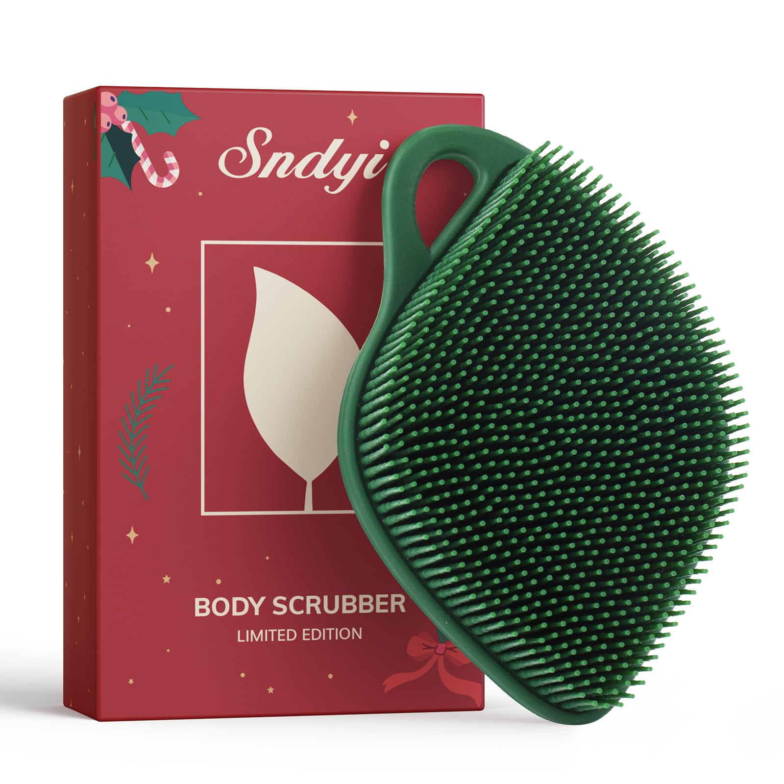 Sndyi Silicone Body Scrubber, Gentle Exfoliating Body Scrubber for Sensitive Skin, Leaf Shaped Shower Scrubber for Body with Lathering Bristles, Silicone Loofah Body Brush for Showering,: Green-Limited Edition