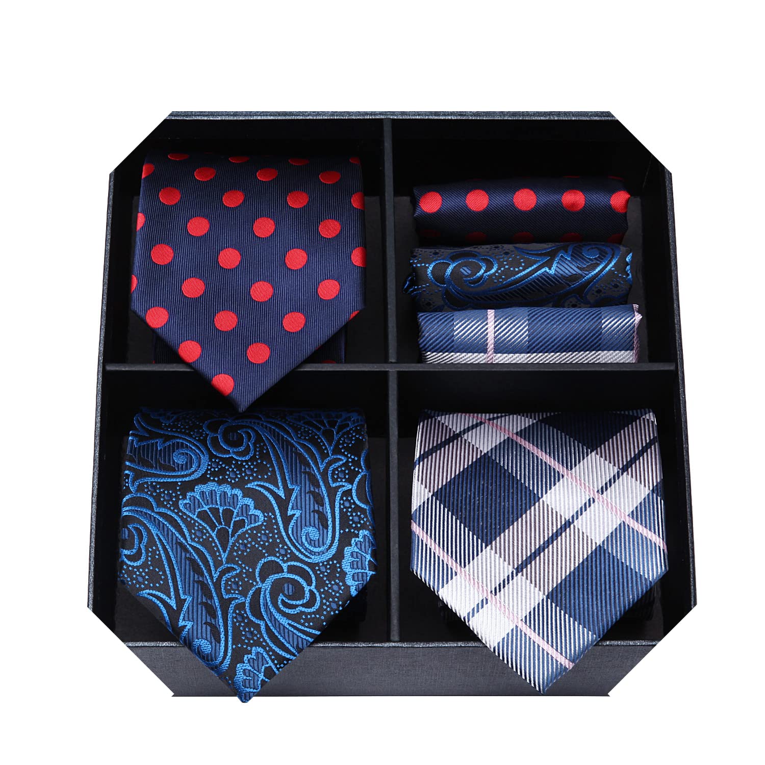 HISDERNMens Ties and Pocket Square Set Business Elegant Ties for Men Classic Lot 3 Pcs Wedding Party Neckties & Handkerchief