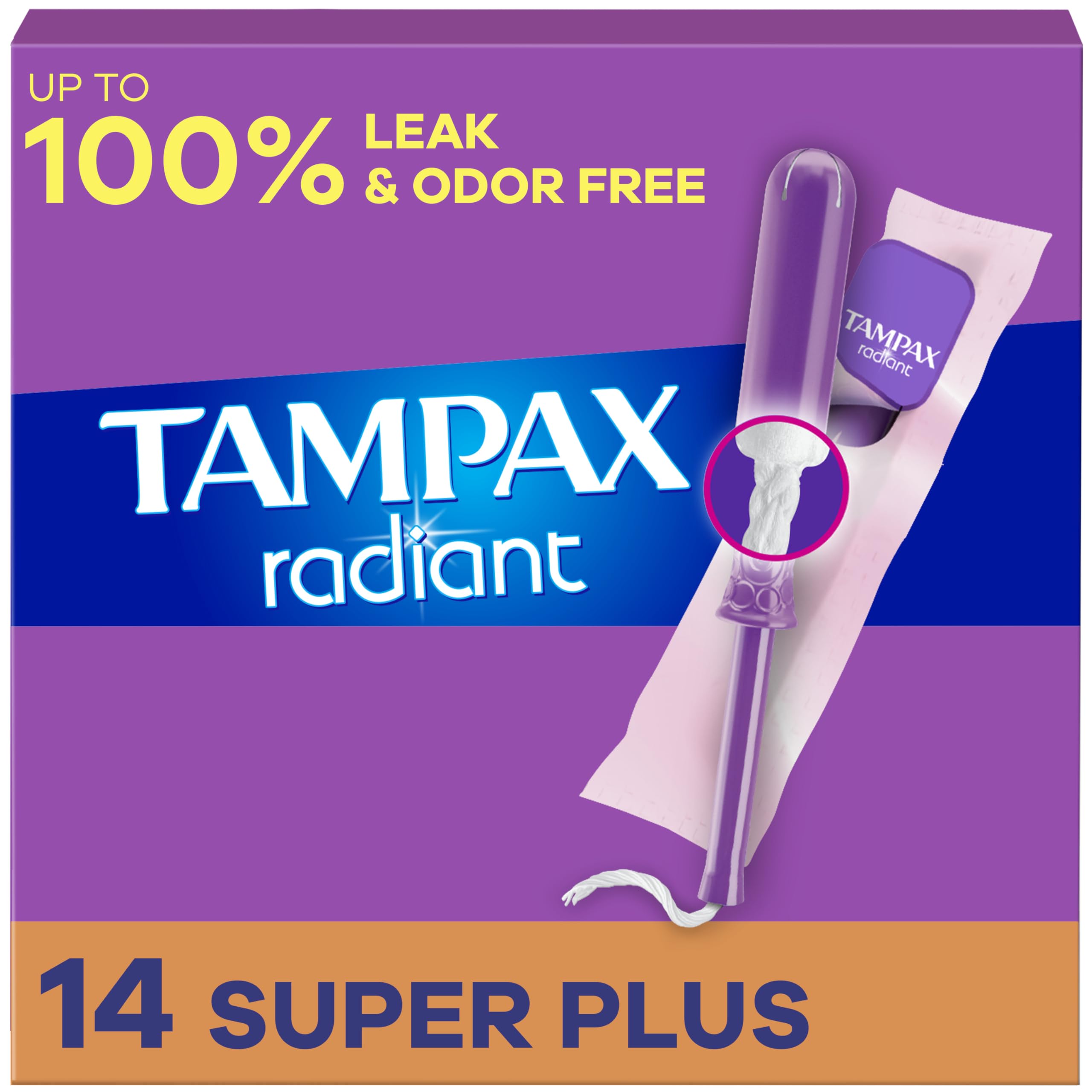 Radiant Tampons, Super Plus Absorbency, Unscented, 14 Count (Packaging May Vary)