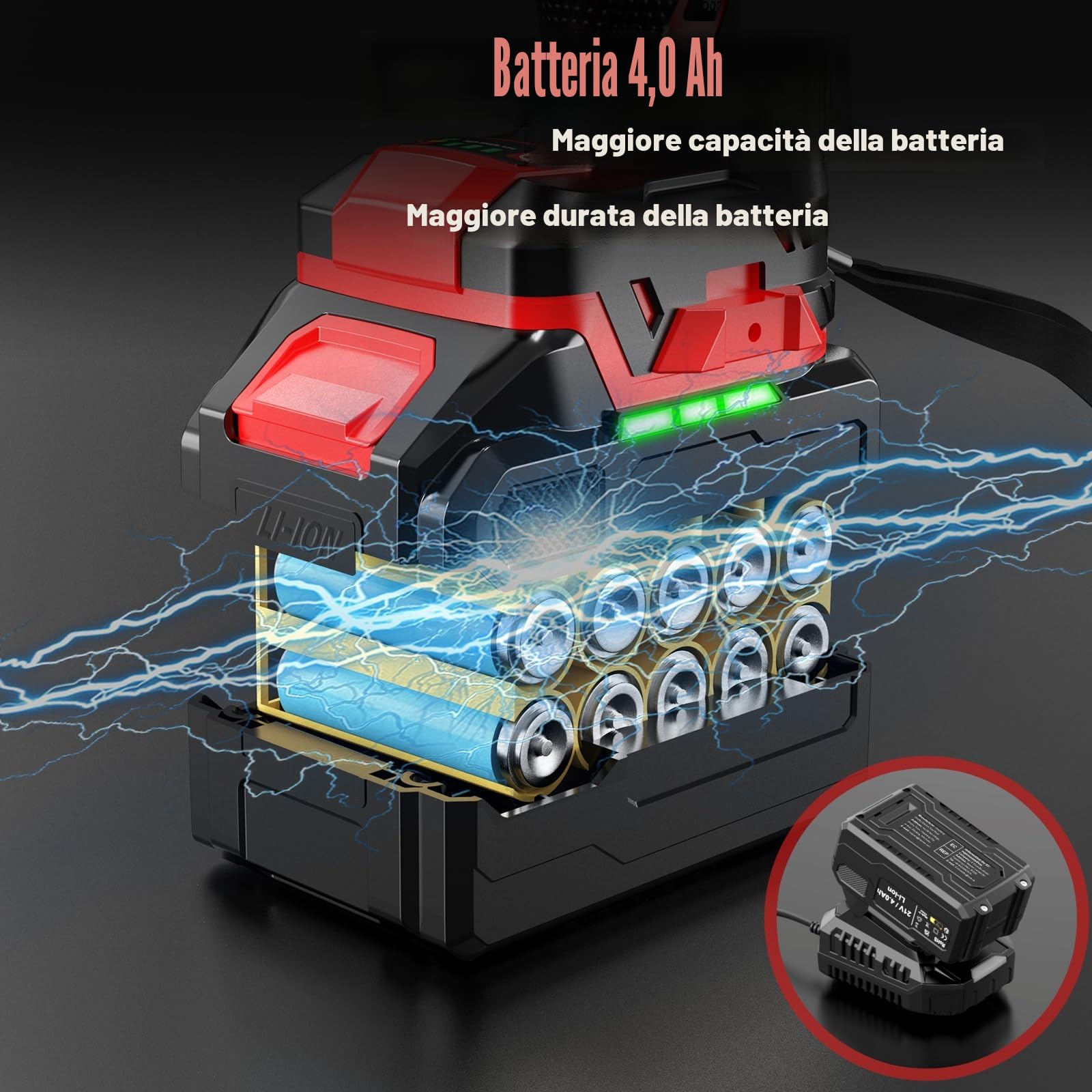 Bamse Avvitatore a Impulsi Brushless, 1000 Nm di Coppia Massima, Chiave a Percussione 1/2" ad Alta Potenza con Batterie da 4,0 Ah e Caricabatterie, 5 Bussole, Trapano a Impulsi Brushless per Auto Casa