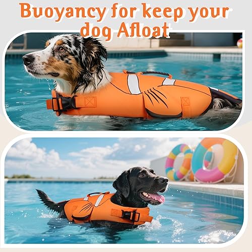 Miniatura 8 de DENTRUN Chaleco salvavidas para perros pequeños, chaleco de natación ajustable Ripstop con asa de rescate, chaqueta de flotación de seguridad de