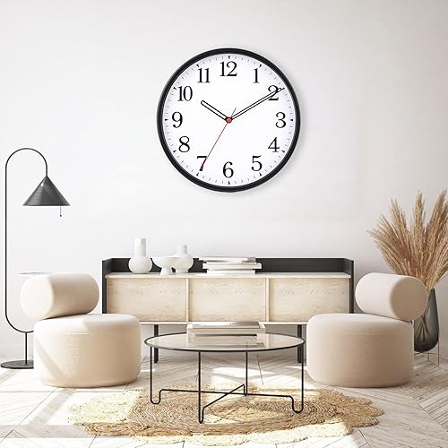 Miniatura 2 de Paquete de 2 relojes de pared con pilas, color negro, silencioso, pequeño, moderno, analógico, reloj de pared que no hace tictac para cocina,