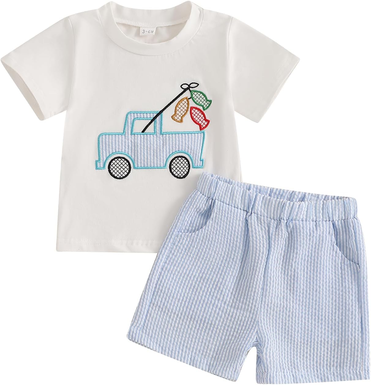 Infant Toddler Baby Boy Summer Short Sleeve Shirts with Striped Shorts Set 2Pcs Boy Fishing Outfit