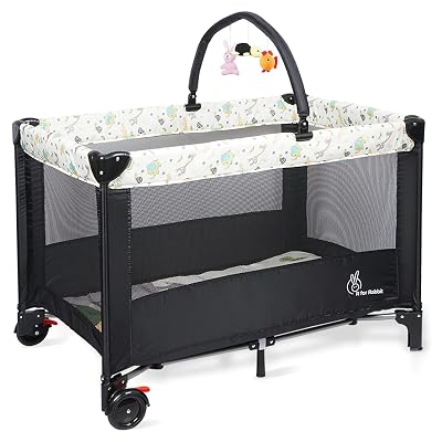 R for Rabbit Hide & Seek Elite Baby Cot Playpen Playard, Travel Friendly Bassinet Convertible Compact Fold & Easy Storag