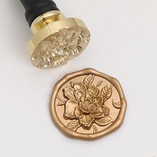 UNIQOOO 3D Embossed Relief Camellia Flowers Wax Seal Stamp with Wooden Handle, Floral Botanical Theme Vintage Brass Stamp for Wedding Invitation, DIY, Gift Wrap, Envelopes, Christmas Card - Amazon product rated Grade A