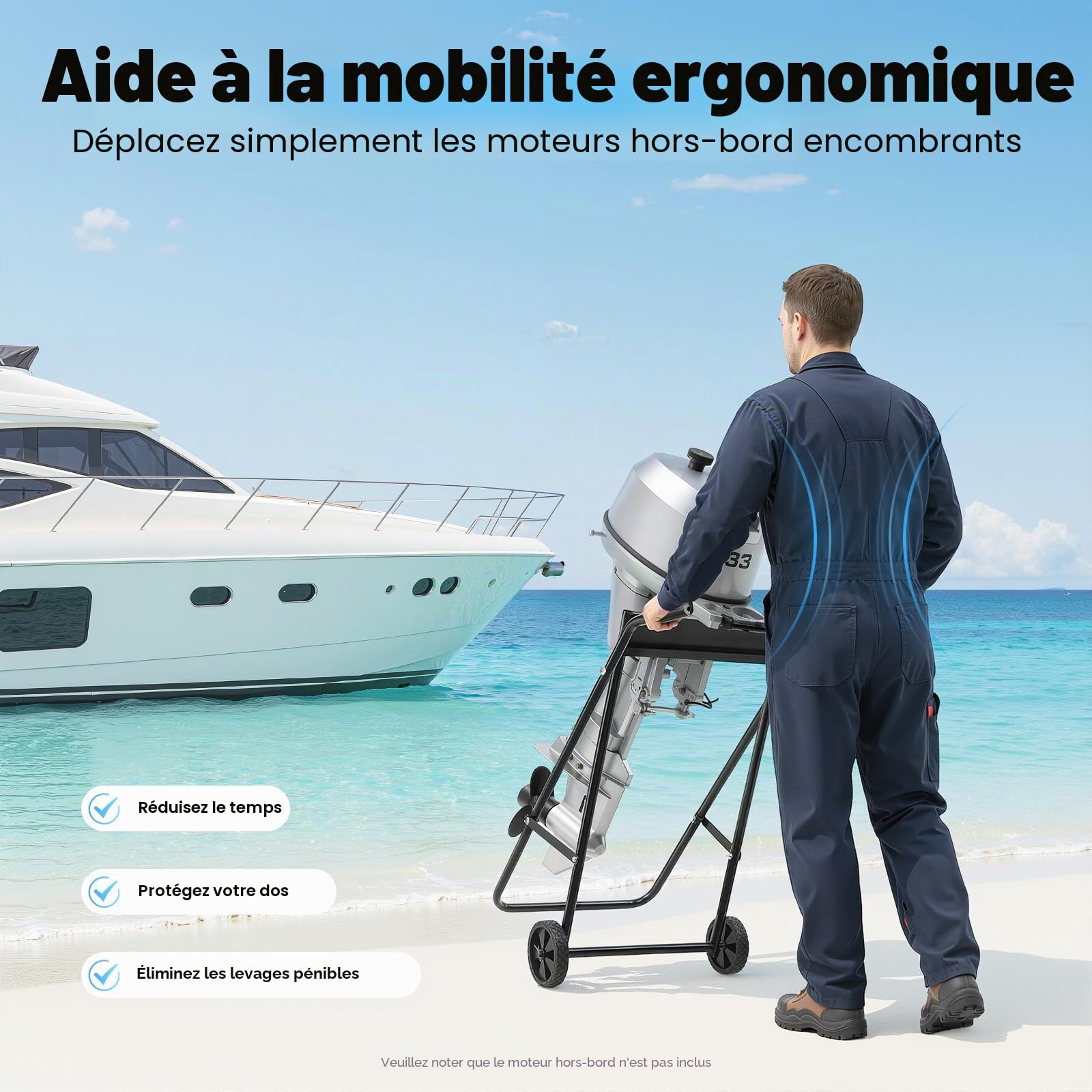 Chariot de Transport Pliable pour Moteur Hors-Bord - Capacité de 70 kg, Support pour Moteur, Remorque de Bateau avec Roue Solide