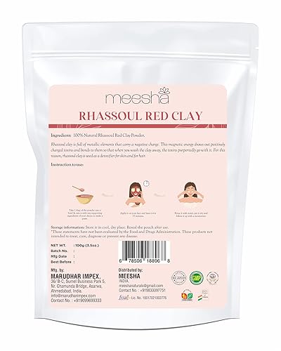 Miniatura 2 de Polvo de arcilla roja Rhassoul de Meesha  353oz 35 oz  Polvo de arcilla roja Rhassoul para cabello y piel  Para la piel - Limpia profundamente la