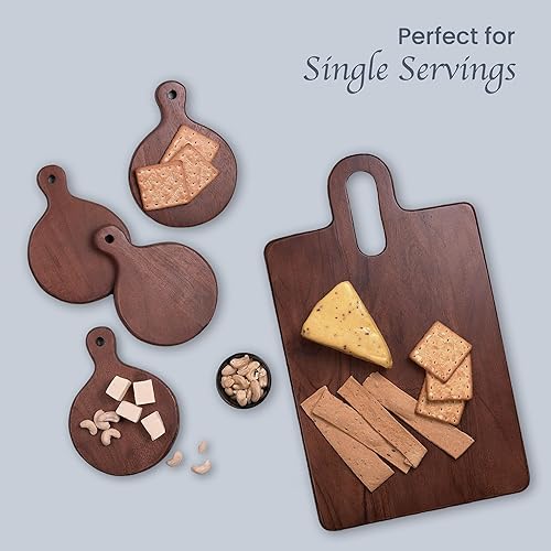 Miniatura 4 de The Fine Living Co. Set of 4 Small Appetizer Serving Plate, Walnut Charcuterie Boards, Acacia Small Round Board, Wood Tray, Mini Serving Board for