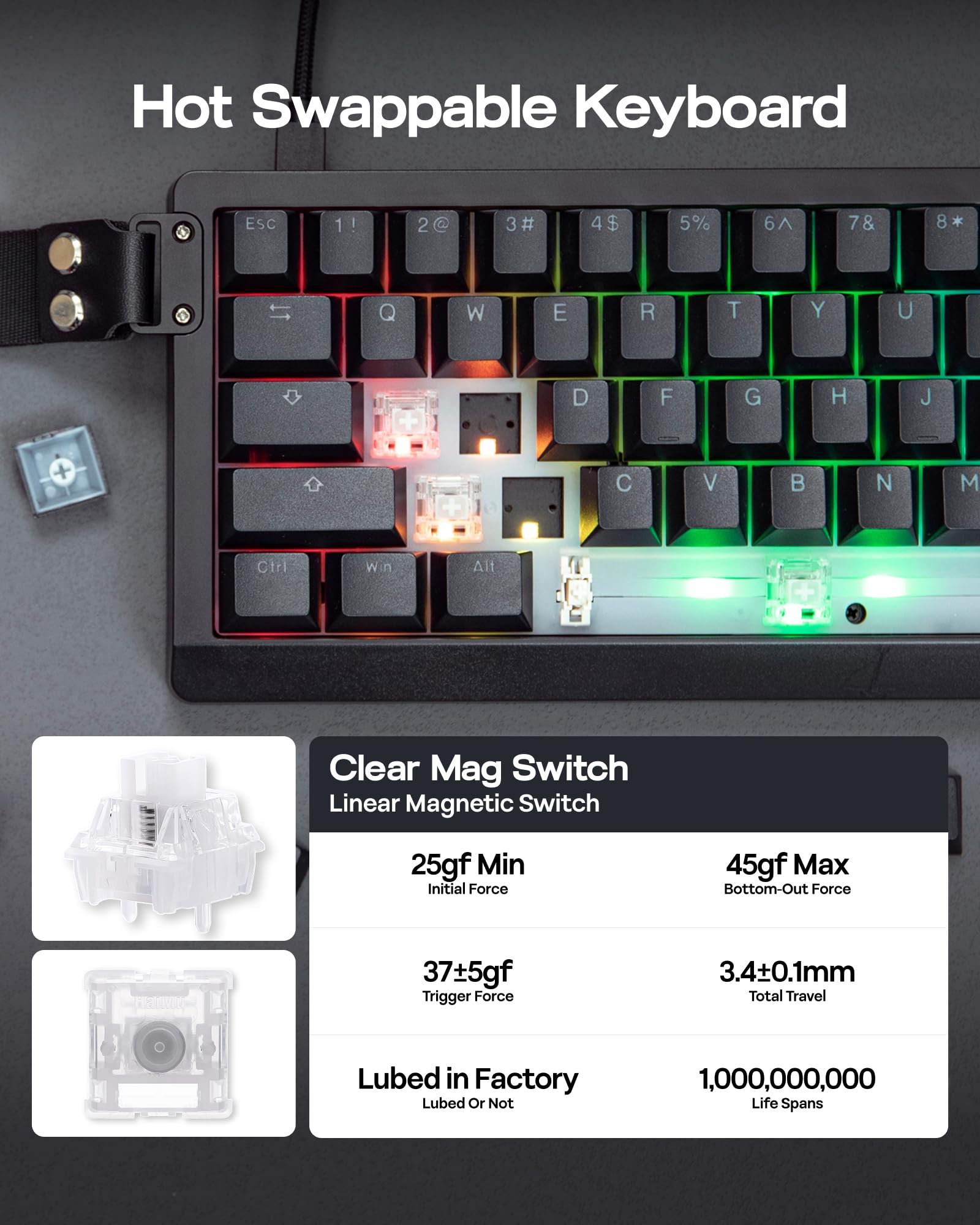 EPOMAKER HE68 Lite Teclado para Juegos con Cable con Hall Effect, Sondeo de 8000Hz y Escaneo de 128000Hz, Activación Ajustable, Latencia de 0,125ms, Amortiguación Acústica, Snap Key, A-RGB (Negro)