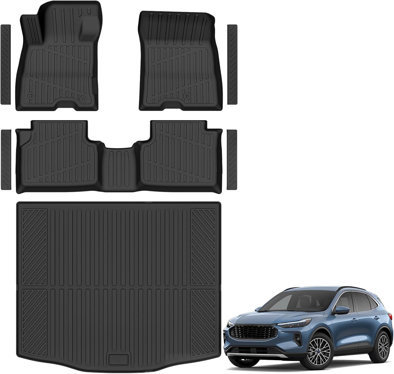 Floor Mats & Cargo Liner Custom Fit for Ford Escape Hybrid 2020-2025 2026 (NOT Fit Gas) All Weather TPE Rubber Trunk Mat Anti-Slip Full Set Automotive Floor Liners for Escape 2025 Accessories
