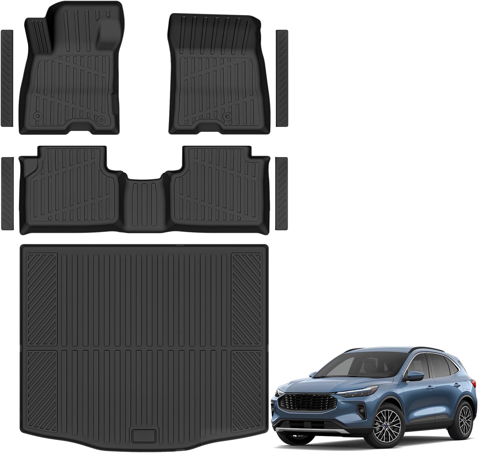Floor Mats & Cargo Liner Custom Fit for Ford Escape Hybrid 2020-2025 2026 (NOT Fit Gas) All Weather TPE Rubber Trunk Mat Anti-Slip Full Set Automotive Floor Liners for Escape 2025 Accessories