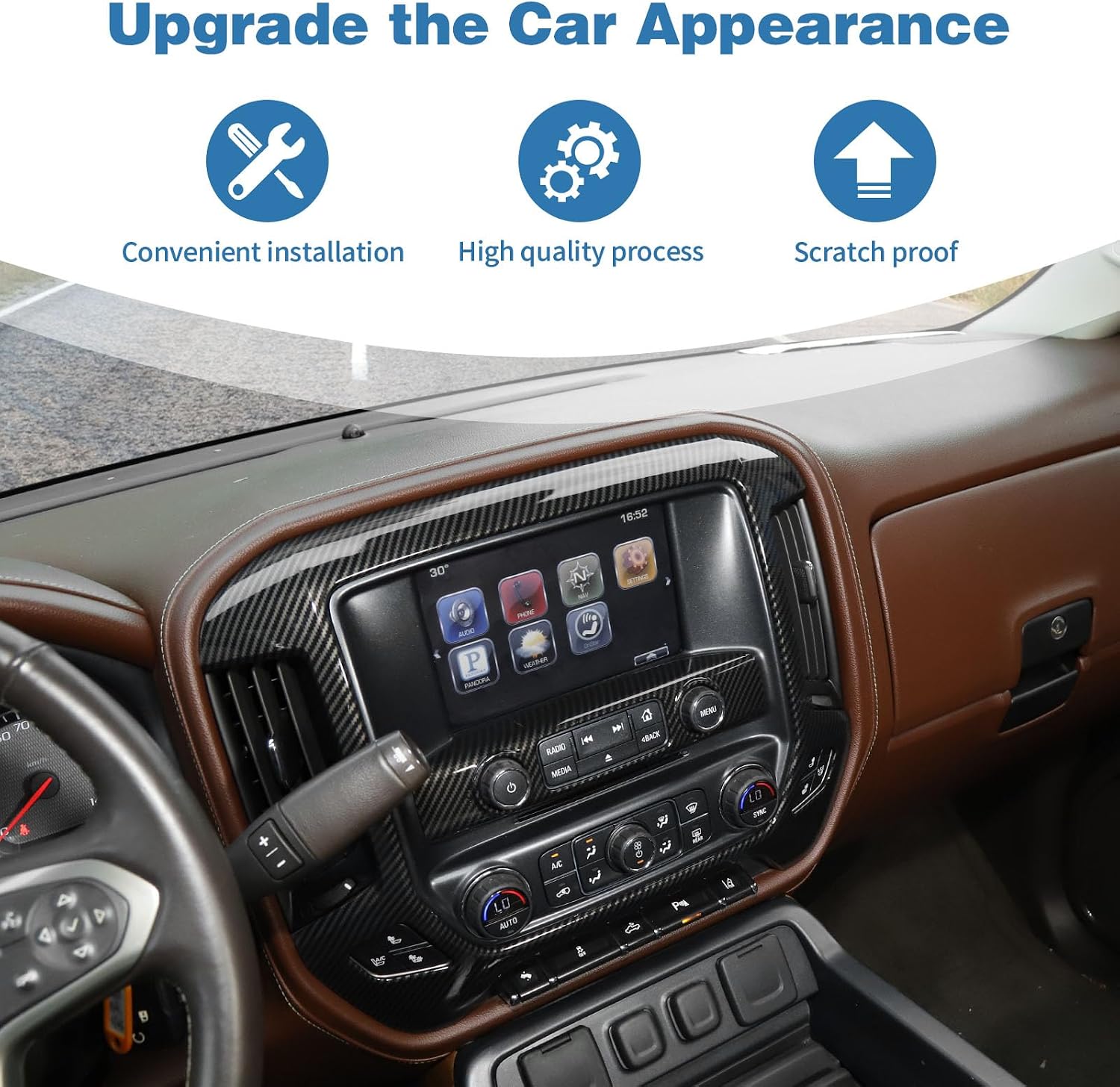 for 2014-2017 Silverado Carbon Fiber Center Dashboard Trim Cover & Inner Door Handle Cover Trim for Chevy Silverado GMC Sierra 2014-2017 Carbon Fiber Interior Accessories 13pcs