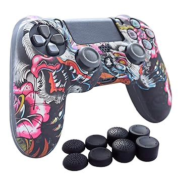 PS4 Controller Grip,Hikfly Skin Silicone Gel Controller Cover Case Protector Compatible for PS4/PS4 Slim/PS4 Pro Controller (1x Controller Cover with 8 x FPS Pro Thumb Grip Caps)(Grey Paw)