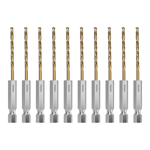 Miniatura 16 de Juego de brocas métricas HSS de 10 piezas, vástago hexagonal de 1/4 de pulgada, 0.177 in, chapado en titanio, de acero y madera, PVC, diseño