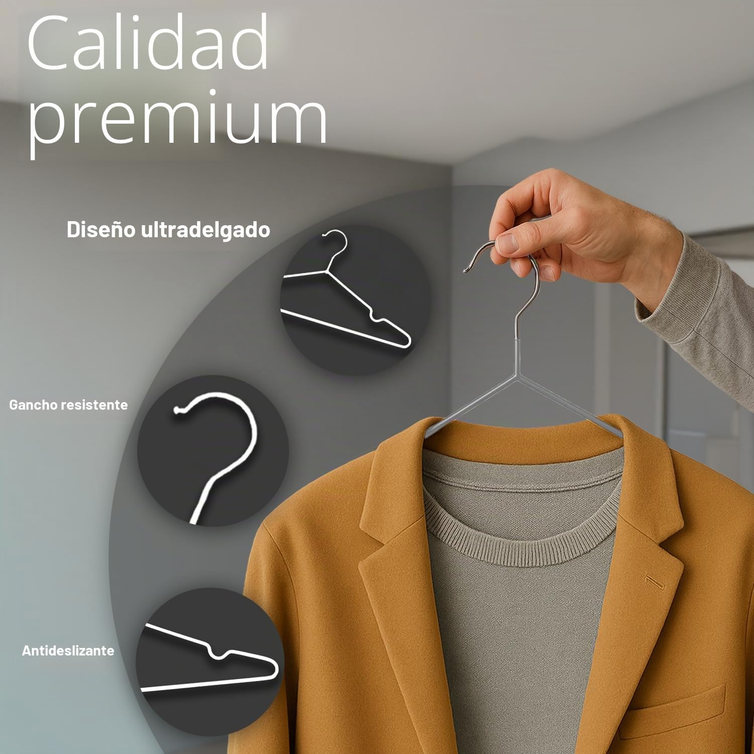KEPLIN 20 Perchas de Metal con Revestimiento de Goma Tarea Pesada - Percha organizadora de Ropa Que Ahorra Espacio para Las Perchas del Armario (Gris)
