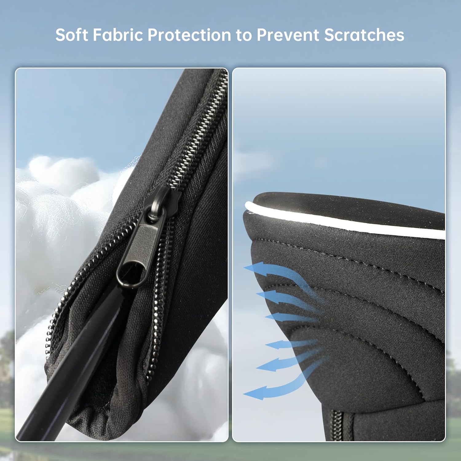 Golf Club Head Covers with Zipper - Balck Golf Club Covers for Woods and Driver Fairway Hybrids, Golf Accessories Headcovers Set