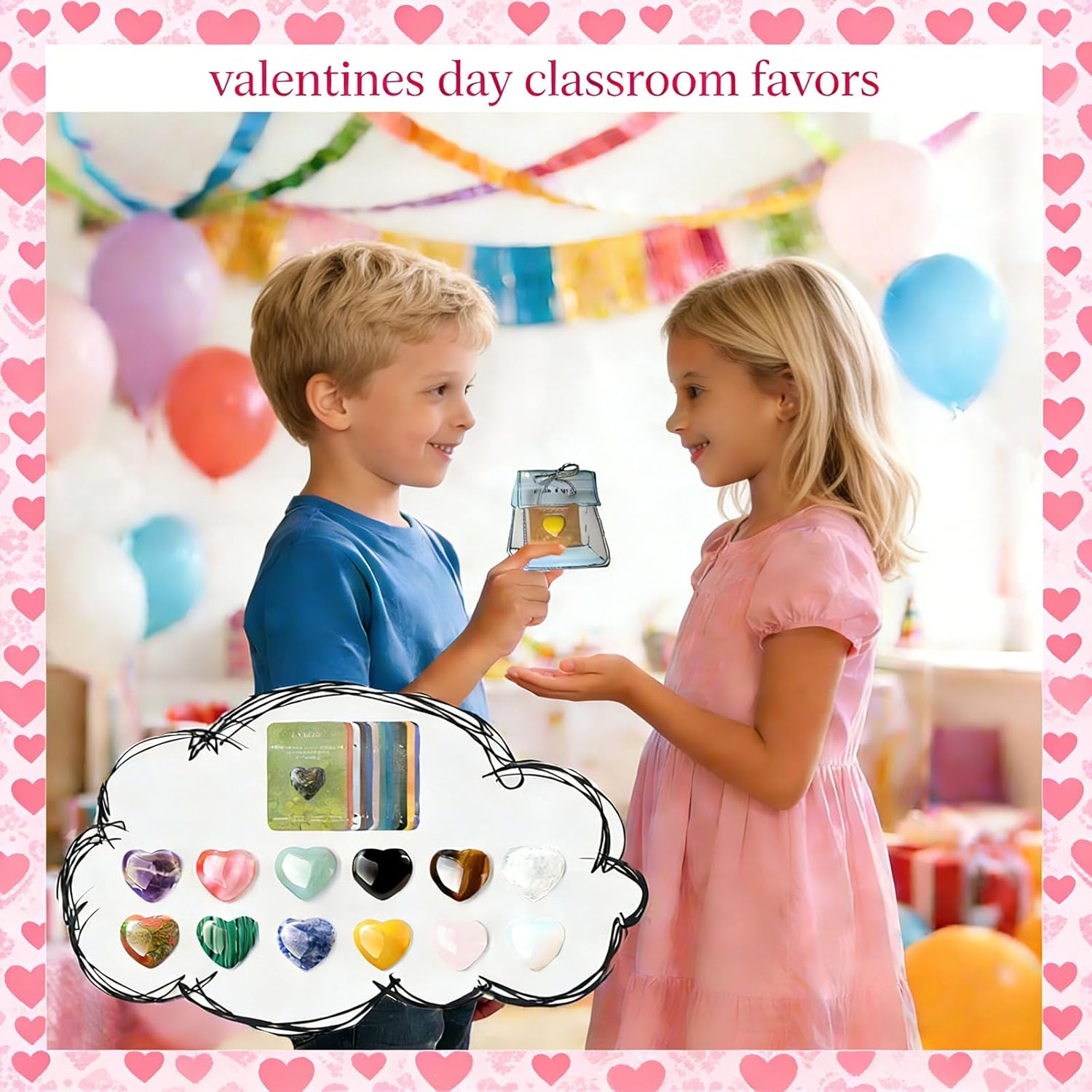24Pcs Easter Egg Filler Easter Basket Stuffers for Teens Toddler Heart Gems, Natural Crystal Heart Stones Party Favors Classroom Exchange, Pocket Hug Goodie Bags Bulk for Boys Girls Easter Gifts